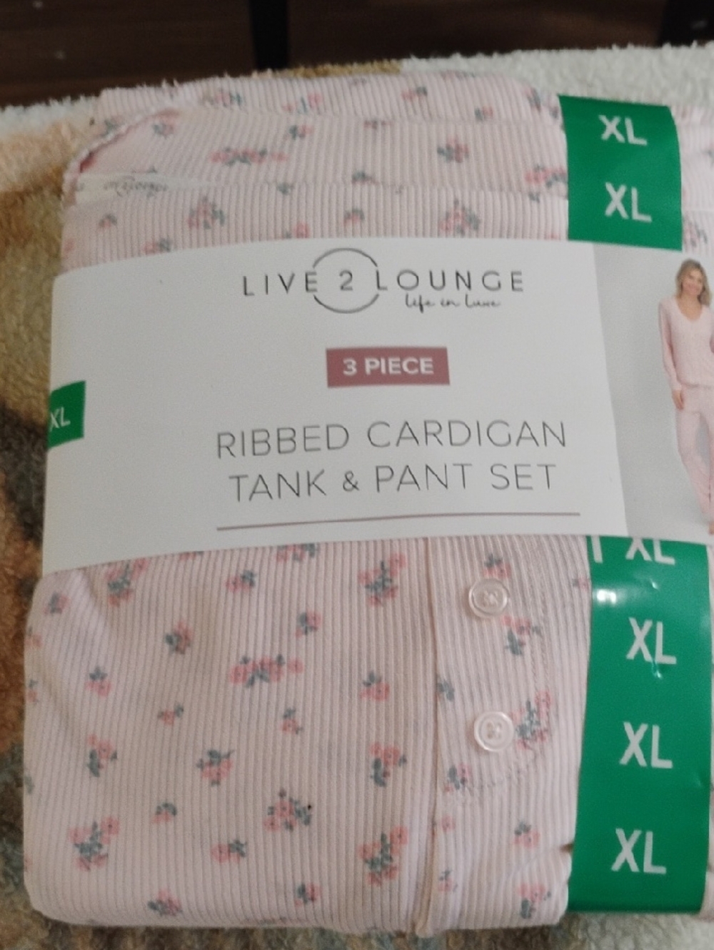 LIVE 2 LOUNGE Pink Floral Ribbed Cardigan Tank & Pant Set